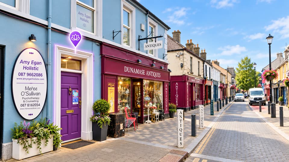 Street view of the entrance at 61 Main Street, Portlaoise, beside Dunamase Antiques